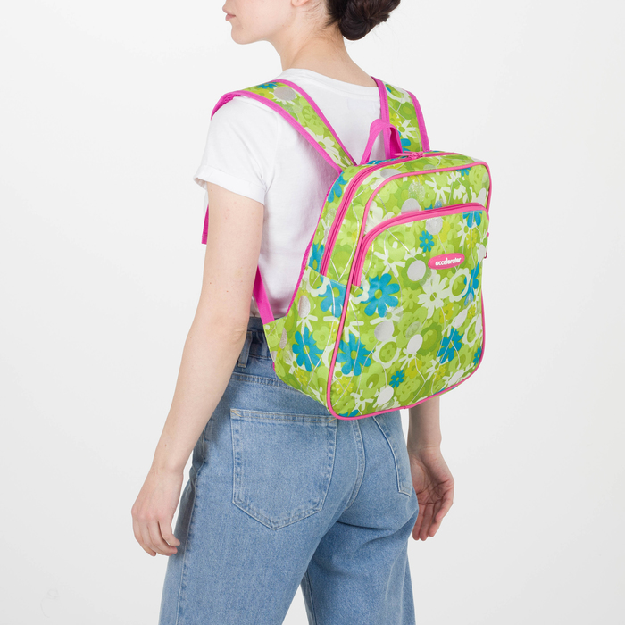 Рюкзак молодёжный "Цветы", отдел на молнии, наружный карман, усиленная спинка , цвет зелёный