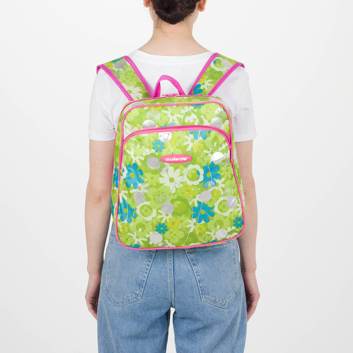 Рюкзак молодёжный "Цветы", отдел на молнии, наружный карман, усиленная спинка , цвет зелёный