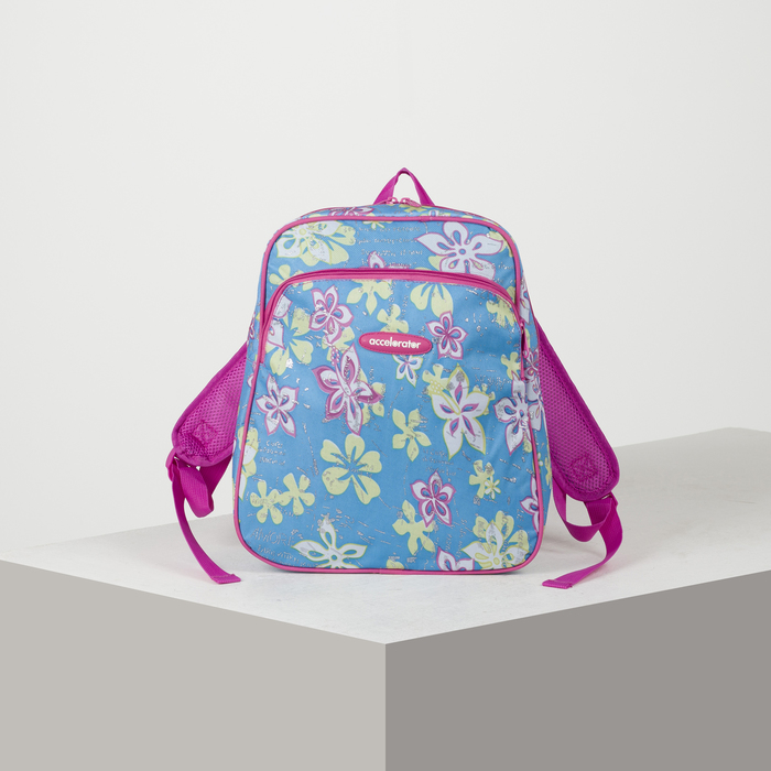 Рюкзак молодёжный "Цветы", отдел на молнии, наружный карман, усиленная спинка, цвет голубой
