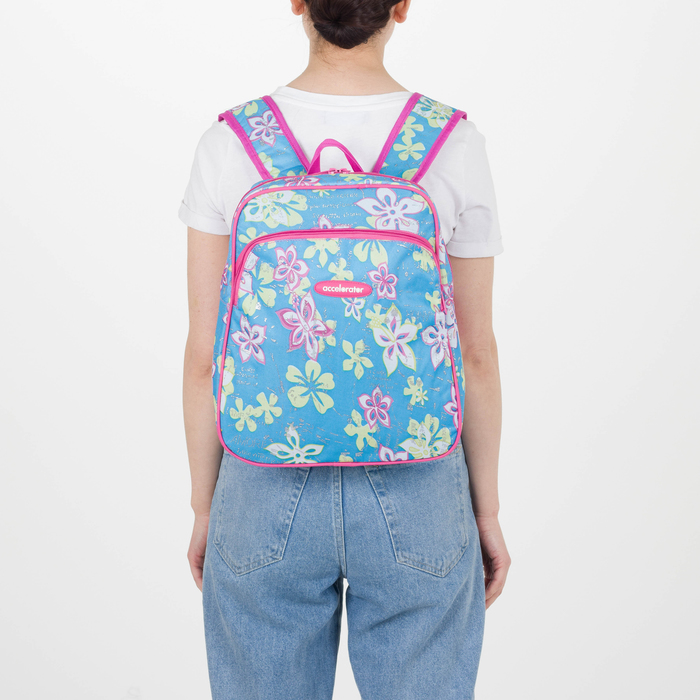 Рюкзак молодёжный "Цветы", отдел на молнии, наружный карман, усиленная спинка, цвет голубой