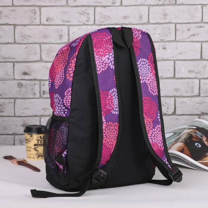 Рюкзак молодёжный на молнии, 1 отдел, наружный карман, 2 боковых кармана сетка, регулируемые лямки, цвет сиреневый