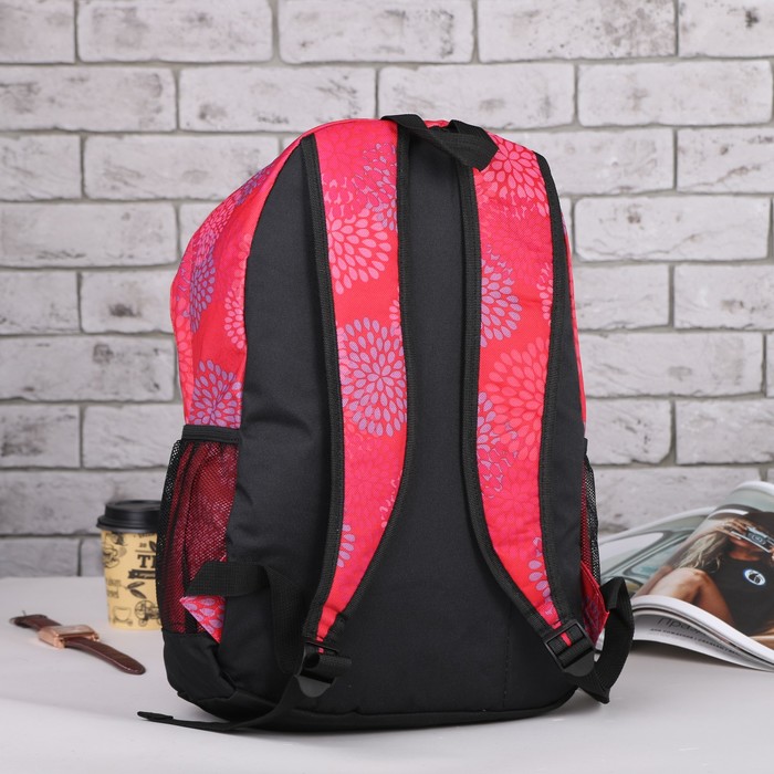 Рюкзак подр Цветы 31*13,5*43,5 отдел на молнии нар карман 2 бок сетки малиновый