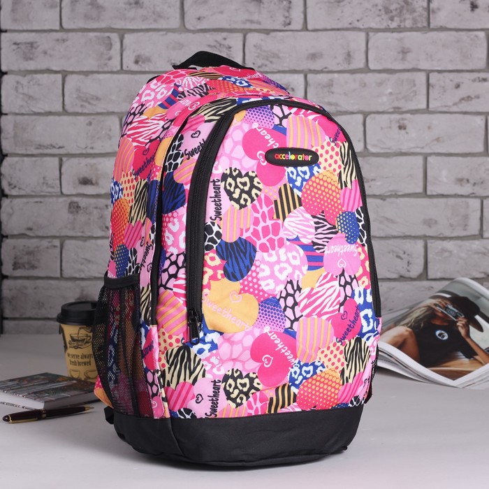 Рюкзак подр Сердца 32*17*46 отдел на молнии нар карман 2 бок сетки розовый