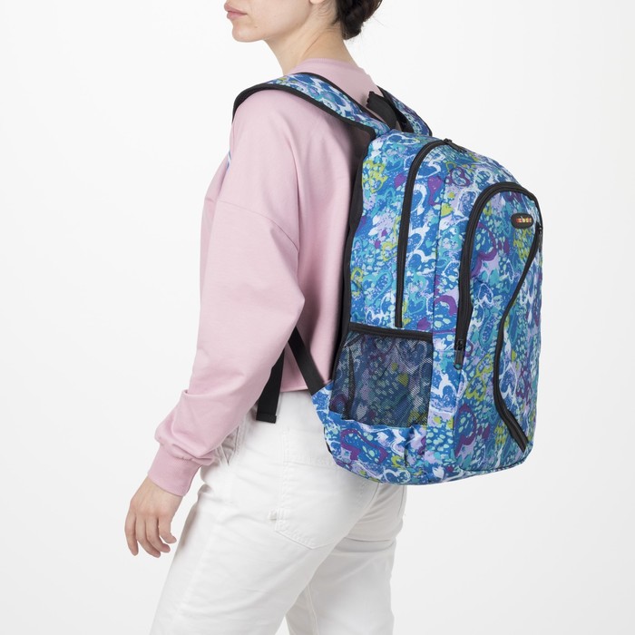 Рюкзак подр Сердца 32*18*45 отдел на молнии 2 нар кармана 2 бок сетки голубой