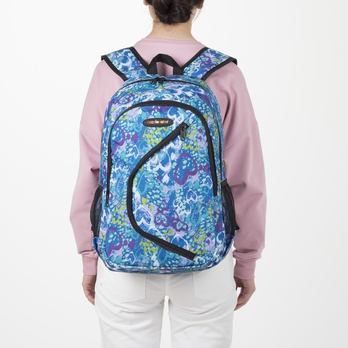 Рюкзак подр Сердца 32*18*45 отдел на молнии 2 нар кармана 2 бок сетки голубой