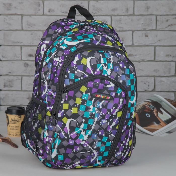 Рюкзак молодёжный "Клякса", отдел на молнии, 2 наружных кармана, 2 боковые сетки, цвет фиолетовый