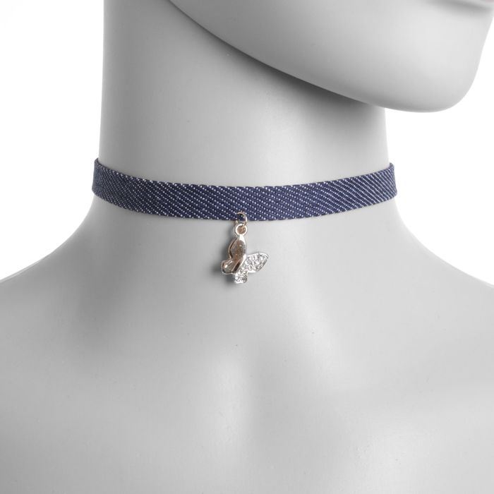 Чокер "Стиль джинс" бабочка, цвет сине-белый в золоте