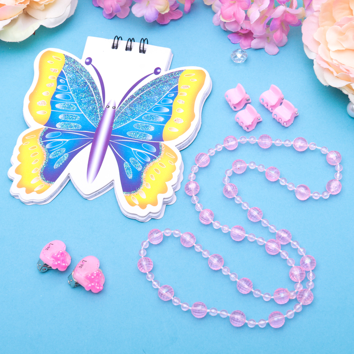 Набор детский "Выбражулька" 7 предметов: 4 краба, клипсы, бусы, блокнот МИКС, сердечки, цвет розовый