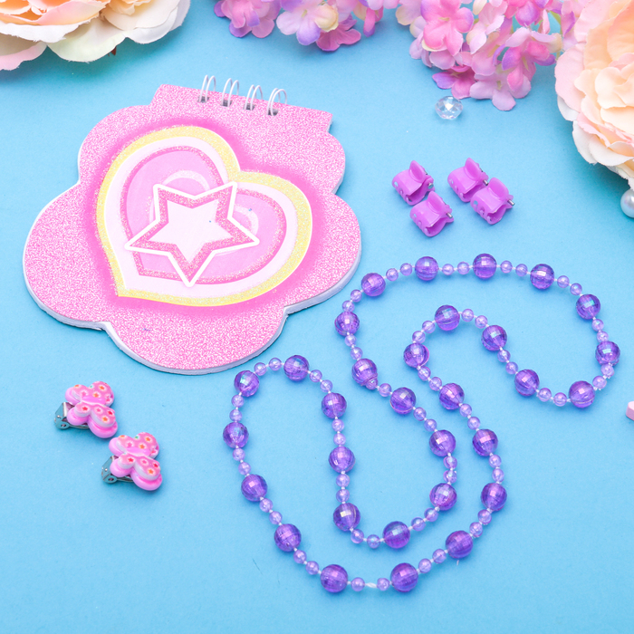 Набор детский "Выбражулька" 7 предметов: 4 краба, клипсы, бусы, блокнот МИКС, бабочки, цвет фиолетовый