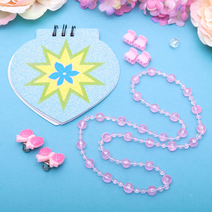 Набор детский "Выбражулька" 7 предметов: 4 краба, клипсы, бусы, блокнот МИКС, бантики, цвет розовый