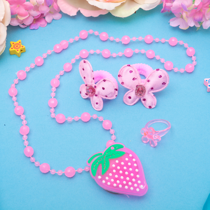 Набор детский "Выбражулька" 4 предмета: 2 резинки, кольцо, бусы, подвеска МИКС светящаяся, бабочки