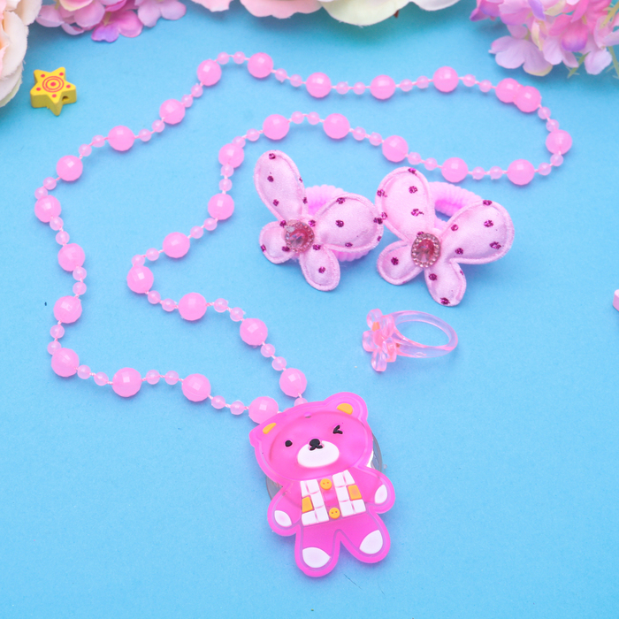 Набор детский "Выбражулька" 4 предмета: 2 резинки, кольцо, бусы, подвеска МИКС светящаяся, бабочки