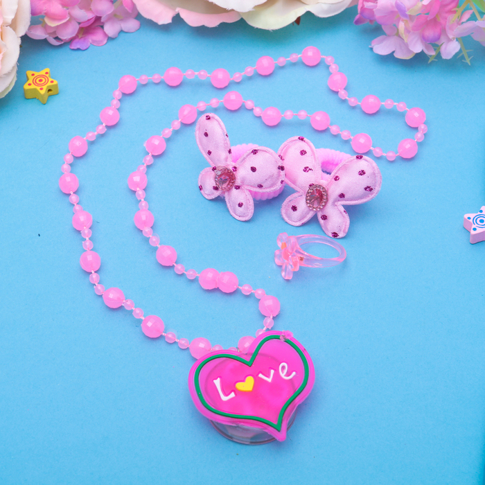 Набор детский "Выбражулька" 4 предмета: 2 резинки, кольцо, бусы, подвеска МИКС светящаяся, бабочки