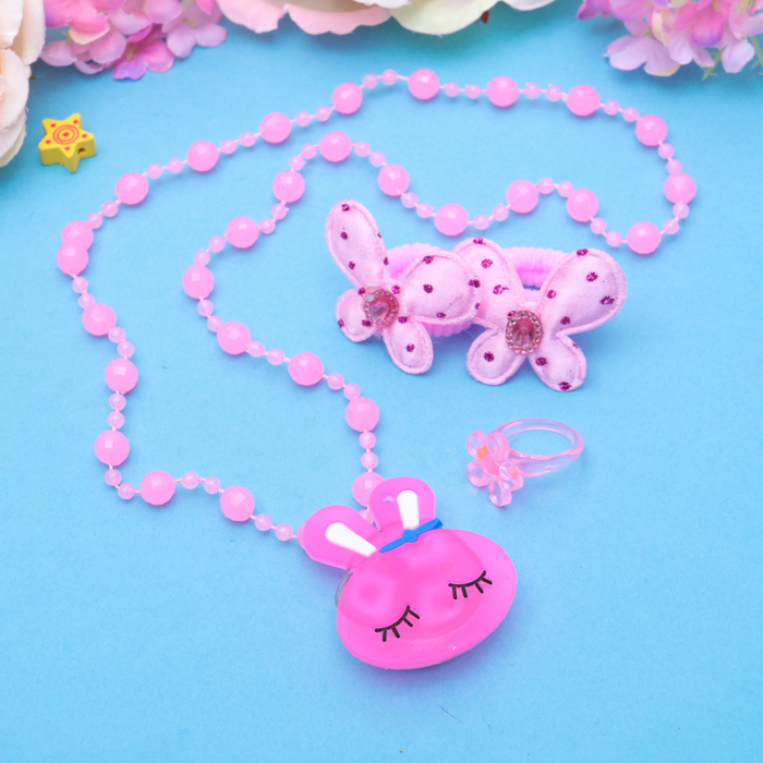 Набор детский "Выбражулька" 4 предмета: 2 резинки, кольцо, бусы, подвеска МИКС светящаяся, бабочки