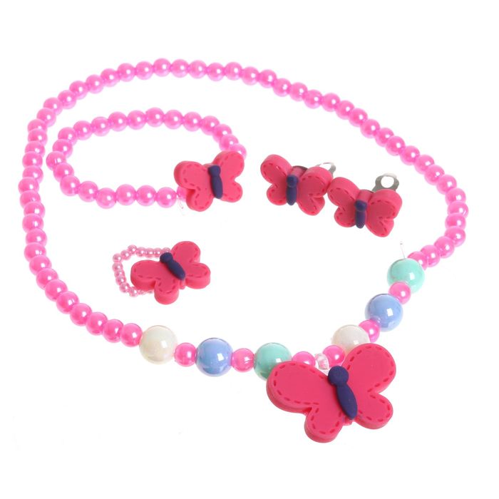 Набор детский "Выбражулька" 4 предмета: клипсы, бусы, браслет, кольцо, собачка, цвет МИКС
