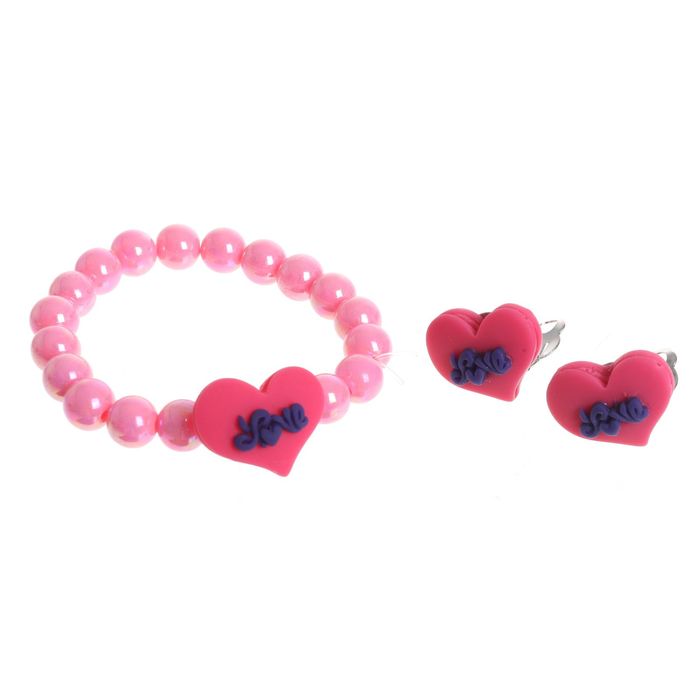 Набор детский "Выбражулька" 2 предмета: клипсы, браслет, сердце, цвет МИКС