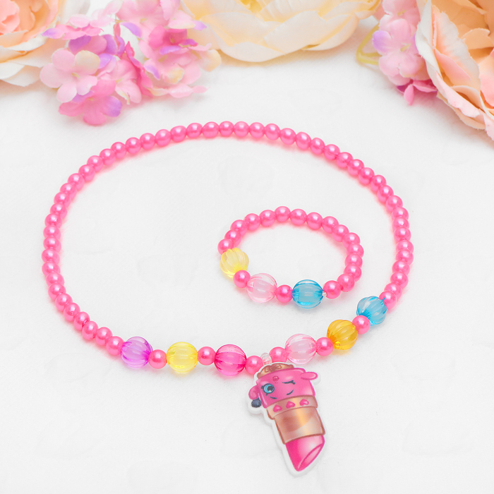 Набор детский "Выбражулька" 2 предмета: кулон, браслет, яркая помада, цвет МИКС