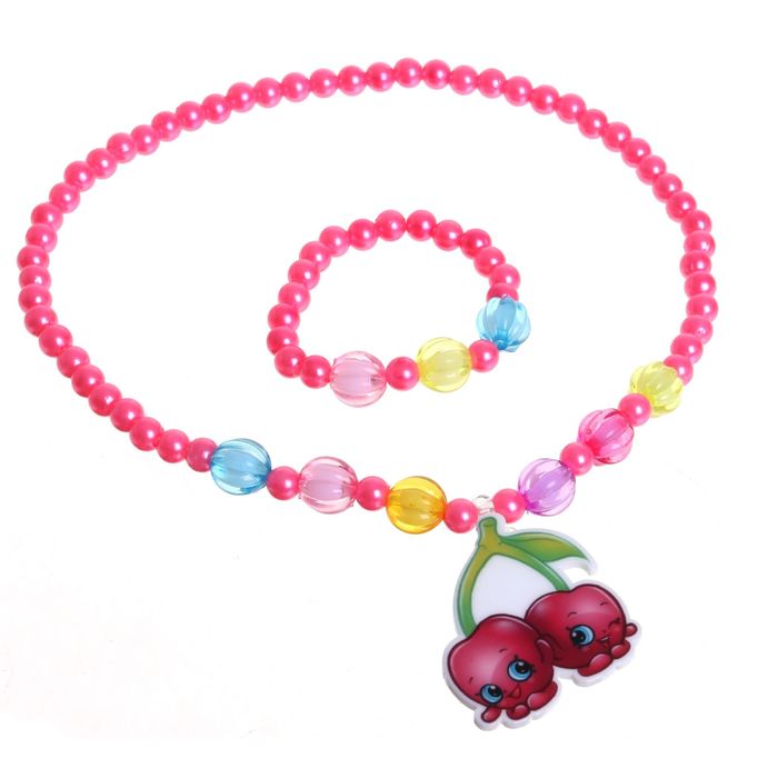 Набор детский "Выбражулька" 2 предмета: кулон, браслет, яркие вишенки, цвет МИКС