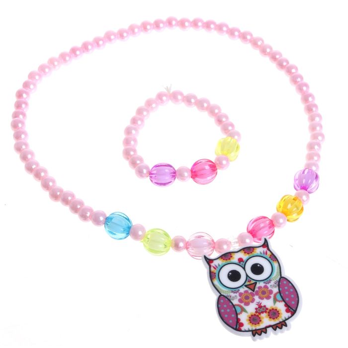 Набор детский "Выбражулька" 2 предмета: кулон, браслет, яркая совушка, цвет МИКС