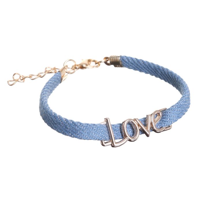 Браслет ассорти "Джинсовый стиль" надпись, цвет голубой с золотом