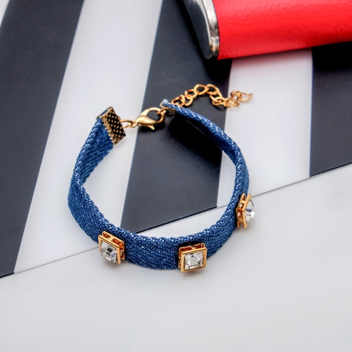 Браслет ассорти "Джинсовый стиль" прямоугольники, цвет бело-голубой с золотом