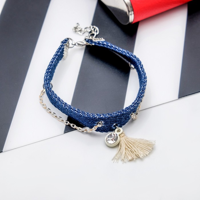 Браслет ассорти "Джинсовый стиль" цепочка, цвет бело-голубой с серебром