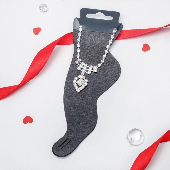 Браслет на ногу "Блеск" сердечко, цвет белый в серебре