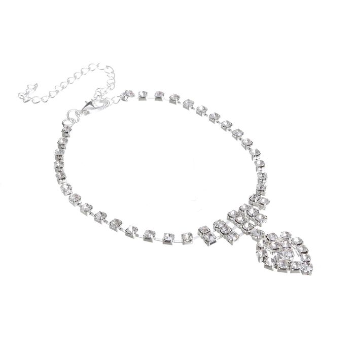 Браслет на ногу "Блеск" сердечко, цвет белый в серебре