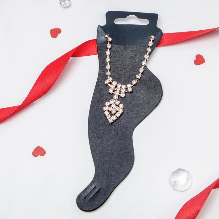 Браслет на ногу "Блеск" сердечко, цвет белый в золоте