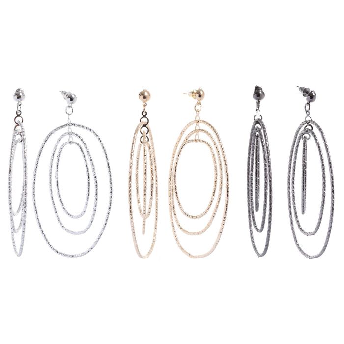 Серьги висячие "Овал" трио, цвет МИКС