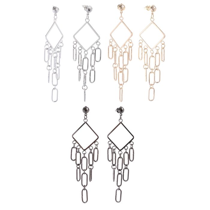 Серьги висячие "Ромбы" с цепочками, цвет МИКС