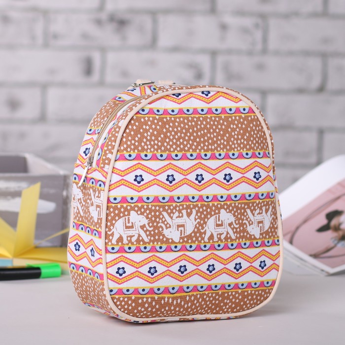 Рюкзак дет Слоны, 22*7*25, отдел на молнии, бежевый