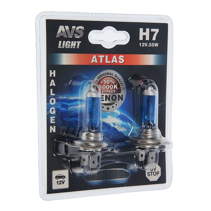 Галогенная лампа AVS ATLAS, H7, 12 В, 55 Вт, набор 2 шт