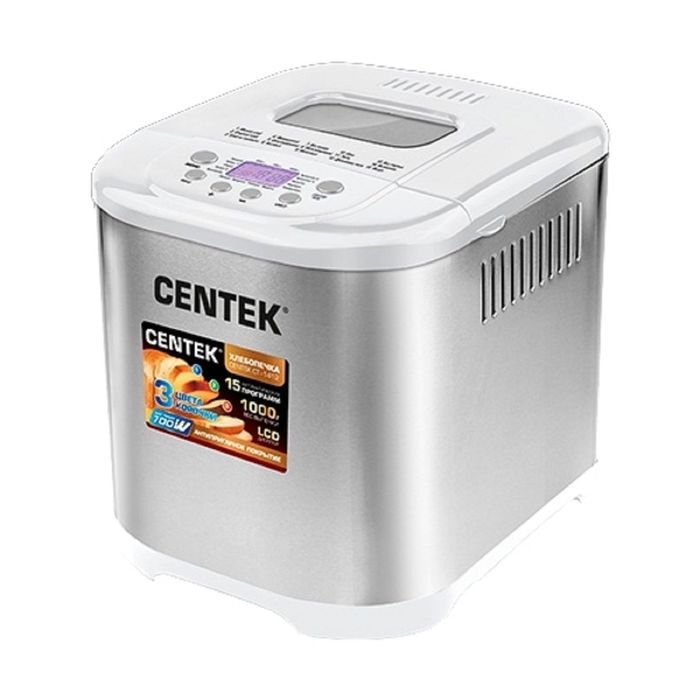 Хлебопечь Centek CT-1412, 700 Вт, 15 программ, 1000 г, выбор цвета корочки, белая