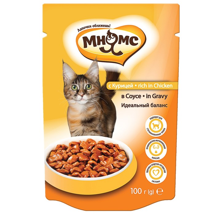 Влажный корм "Мнямс. Идеальный баланс" для взрослых кошек, курица в соусе, пауч, 100 г