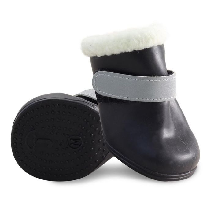 Ботинки резиновые на липучках Triolдля собак L, светоотражающие, черная резина, белый мех   22180