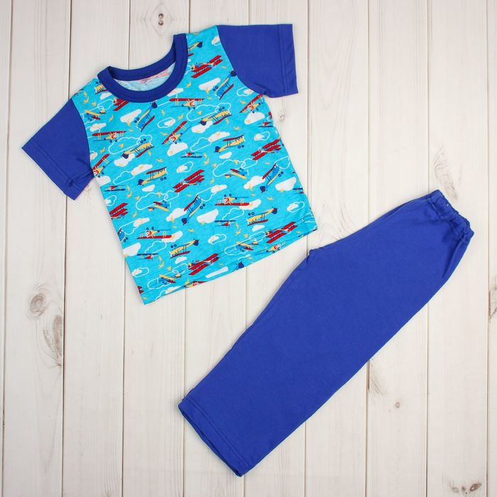 Пижама для мальчика (футболка+брюки), рост 68-74 см, цвет синий, принт микс 1311-48 _М