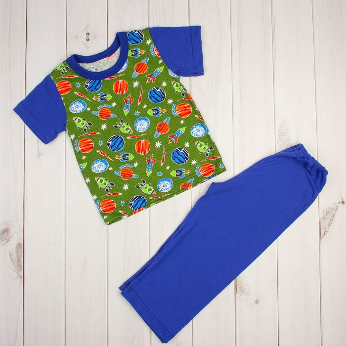 Пижама для мальчика (футболка+брюки), рост 86-92 см, цвет синий, принт микс 1311-52 _М