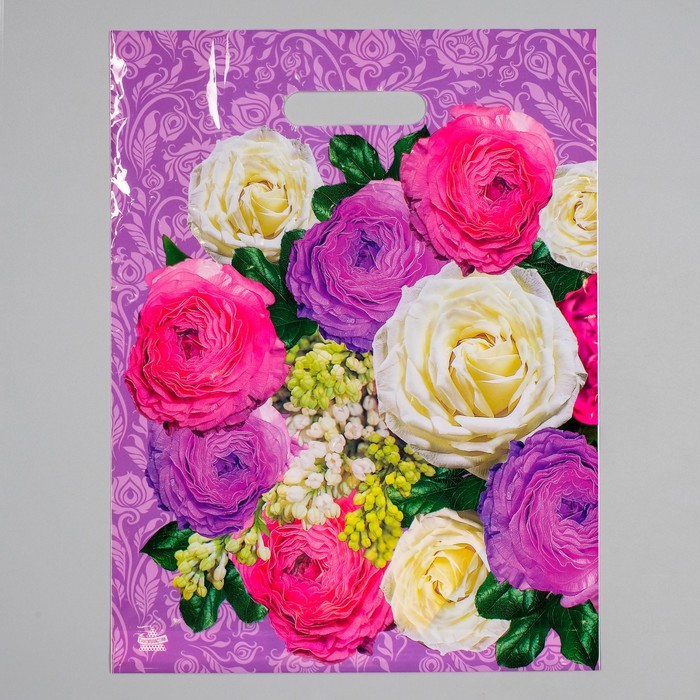 Пакет "Букет для нее", полиэтиленовый с вырубной ручкой, 40х31 см, 60 мкм