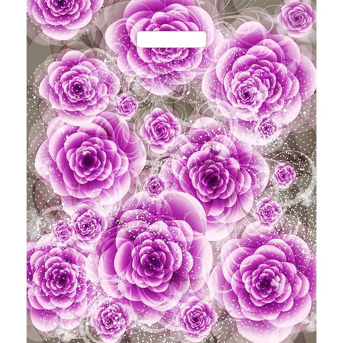 Пакет "Сиреневые розы", полиэтиленовый с вырубной ручкой, 45х38 см, 55 мкм