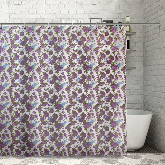 Штора для ванной 180х180 см "Сиреневые цветы", PEVA