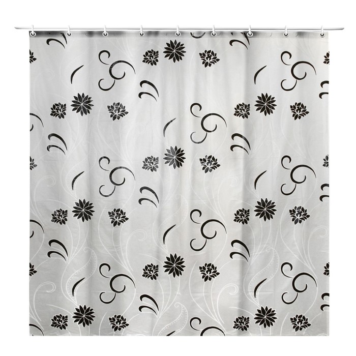 Штора для ванной 180х180 см "Черно-белые цветы", PEVA