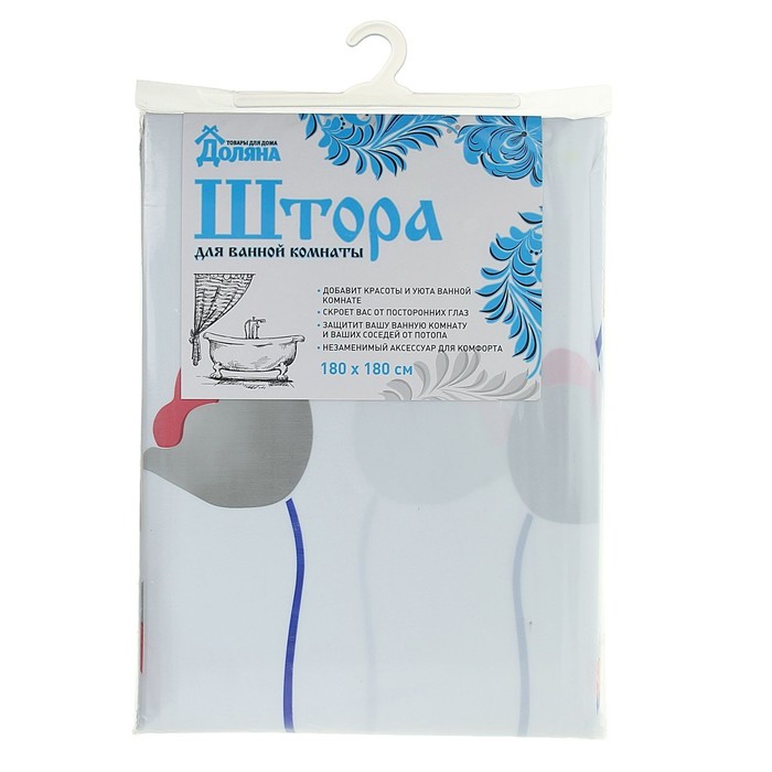 Штора для ванной 180х180 см "Тюльпаны", ПВХ, прозрачная