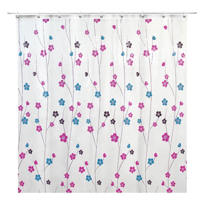 Штора для ванной 180х180 см "Цветы розовые", ПВХ, прозрачная