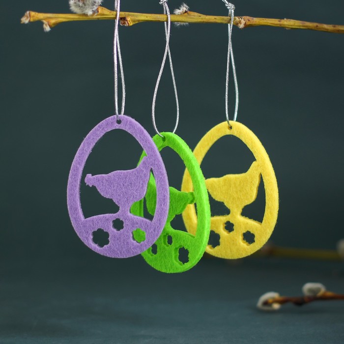 Набор пасхальных подвесок "Курочка на лугу 3шт", 6см, фетр 3мм