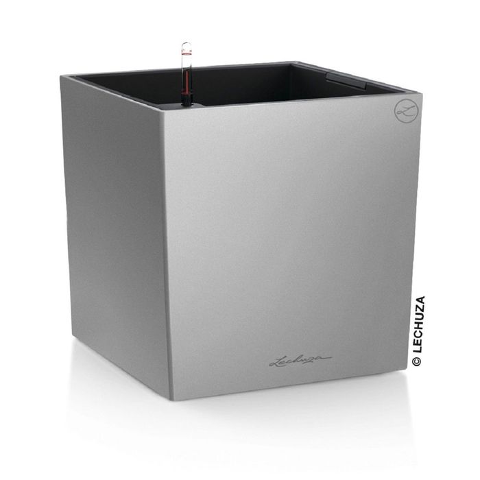 Кашпо с автополивом "Кьюб", цвет серебристый металлик