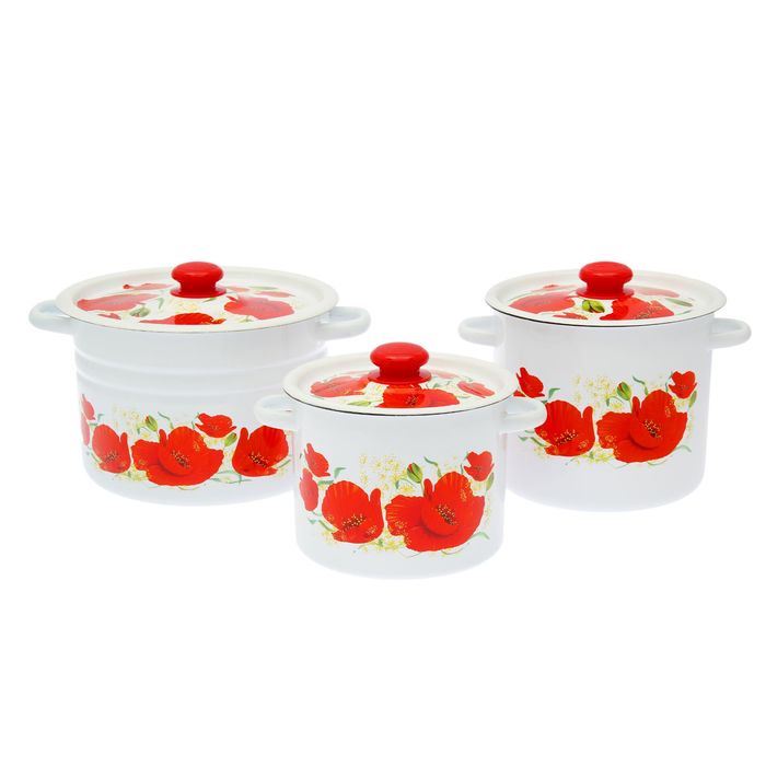 Набор кастрюль "Маки", 3 предмета: 3,5 л, 5,5 л, 8 л