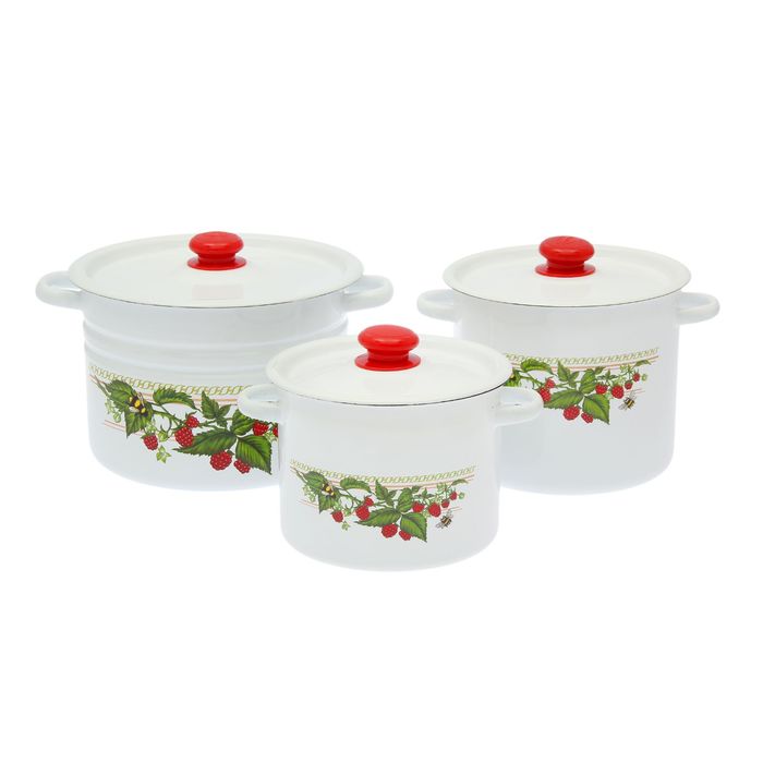 Набор кастрюль "Малинка", 3 предмета: 3,5 л, 5,5 л, 8 л