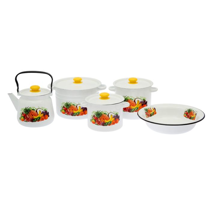 Набор посуды "Эквадор" 5 предметов: 3,5 л, 5 л, 8 л, чайник 3,5 л, миска 4 л