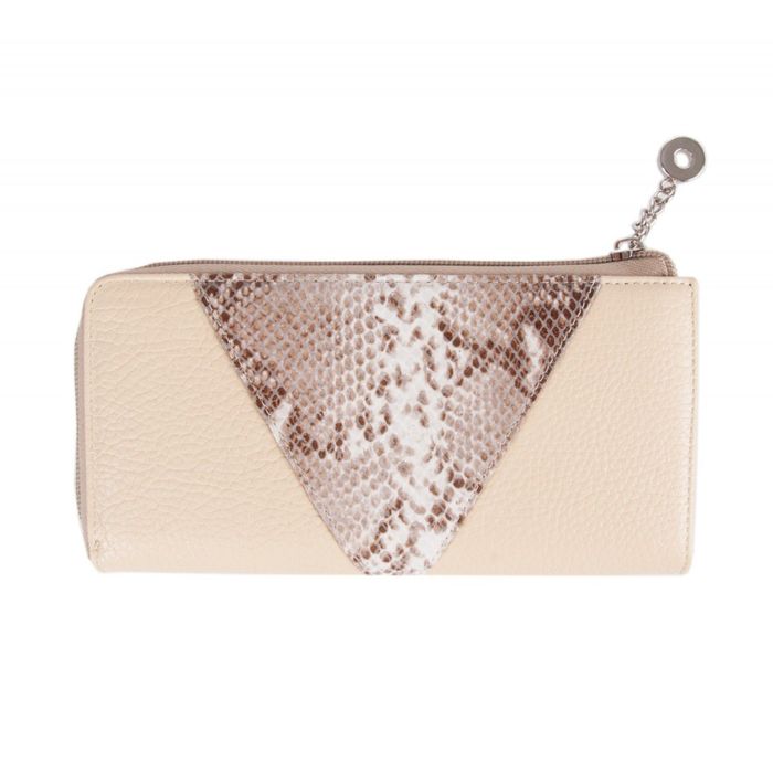 Портмоне, 19х2х10,4 см, отделение для купюр, для монет, отделение для кредитных карт, цвет беж+змея